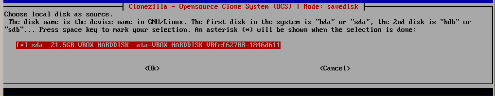 clonezilla choose disk