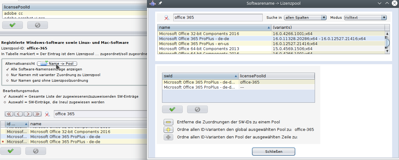 Zuordnung von IDs, Namen und Pools