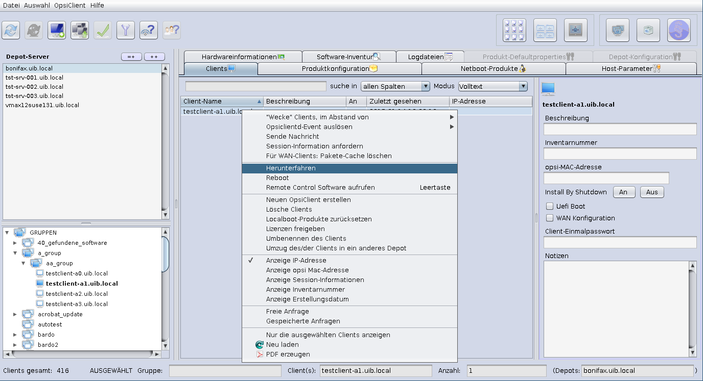 opsi-configed: Kontextmenü der Clientliste