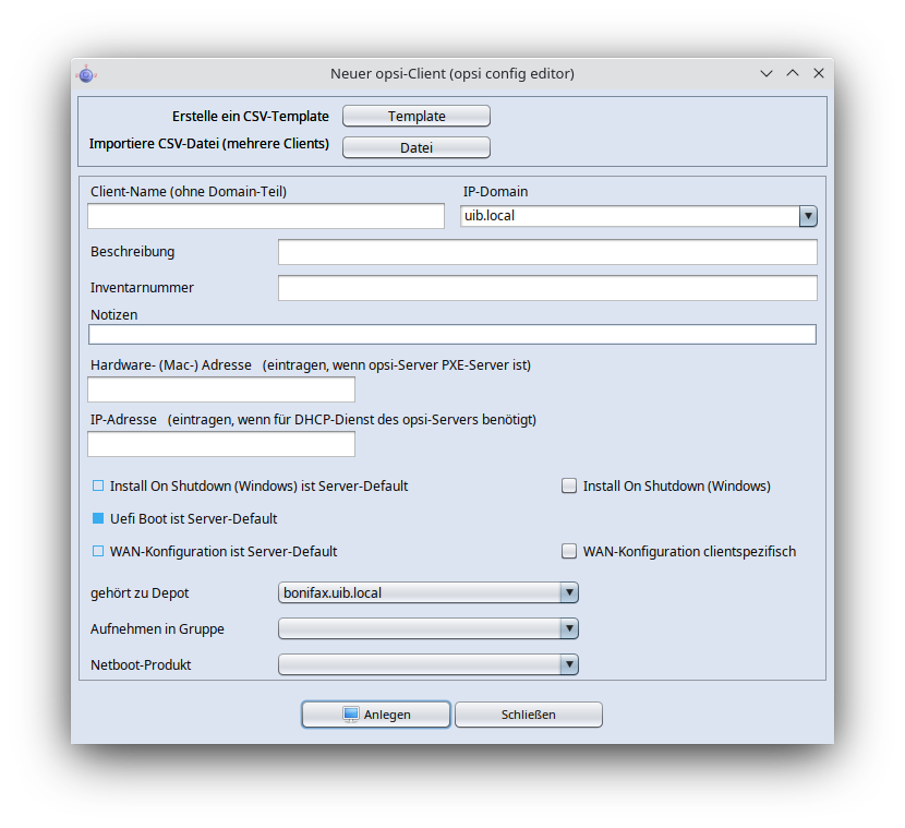 opsi-configed: Client anlegen