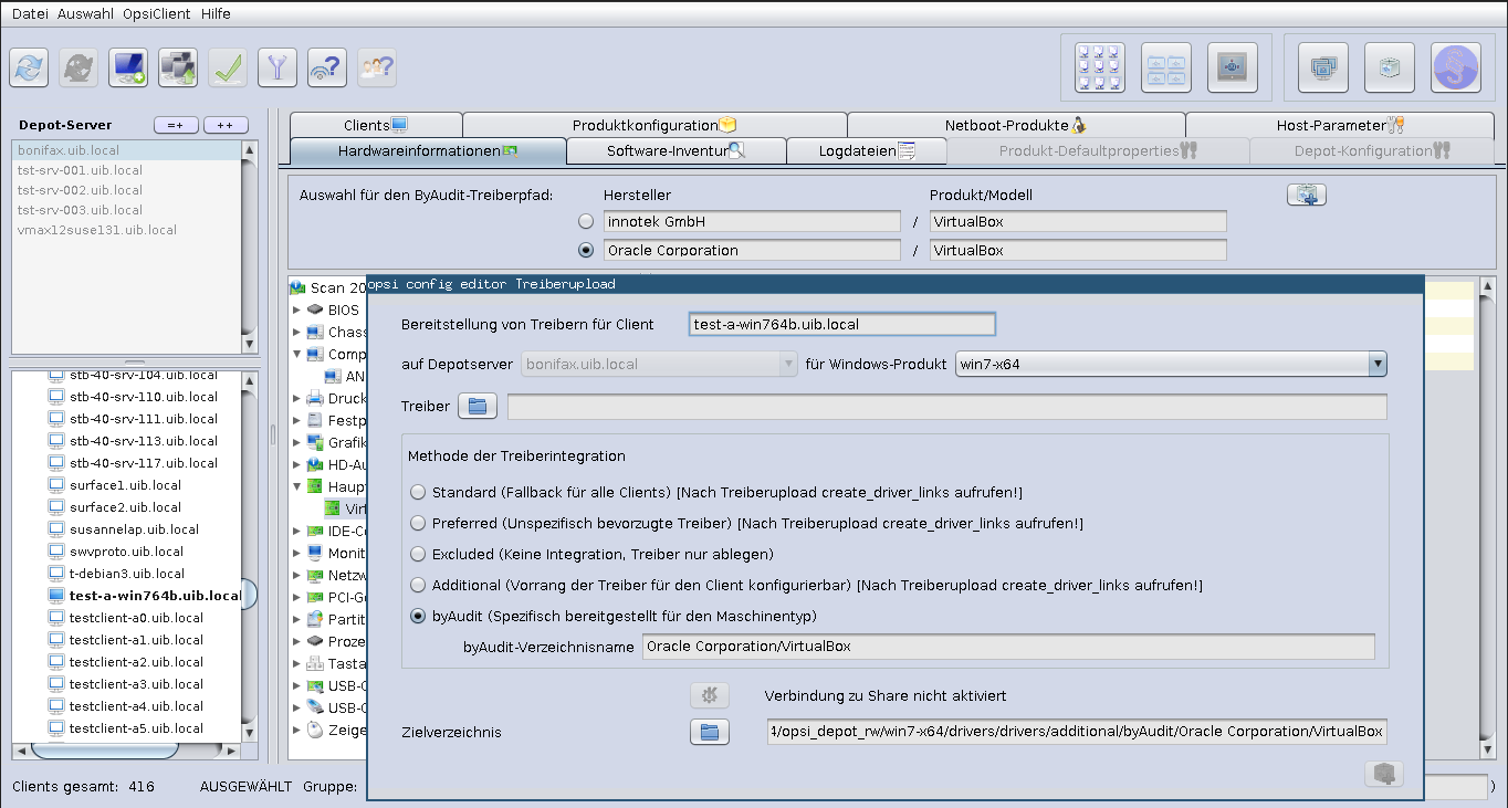 opsi-configed: Tab Hardware-Information - Treiberupload