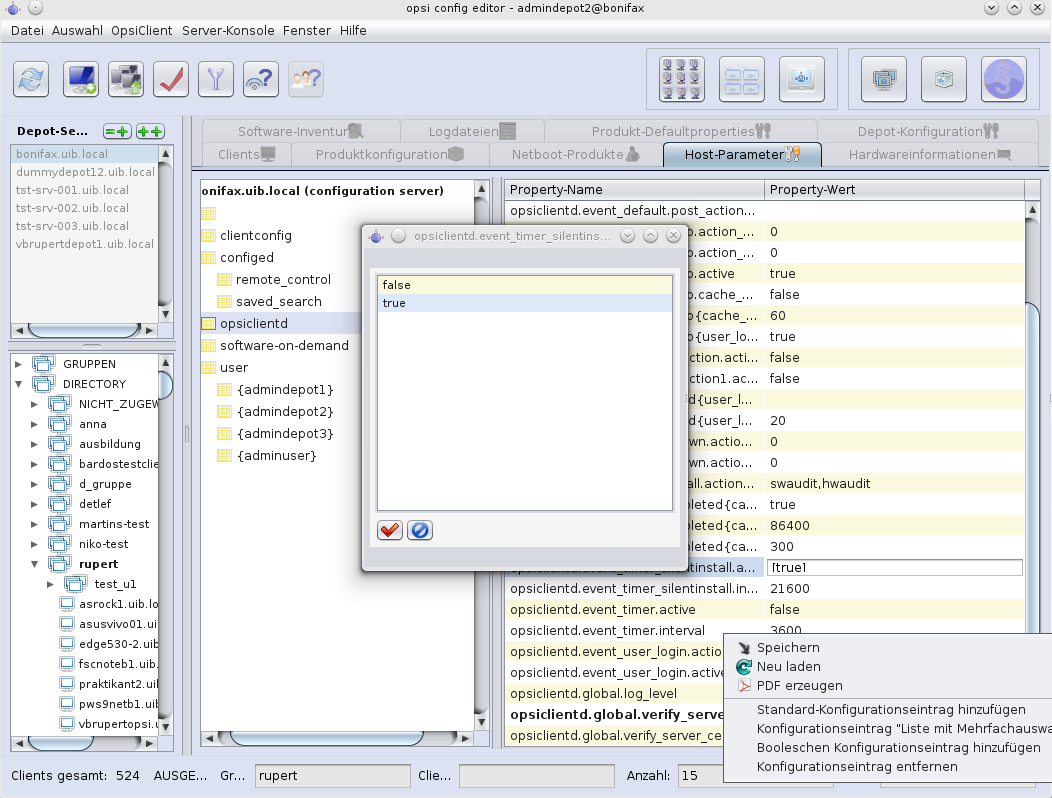 opsi-configed: Tab Hostparameter (als Serverkonfiguration)