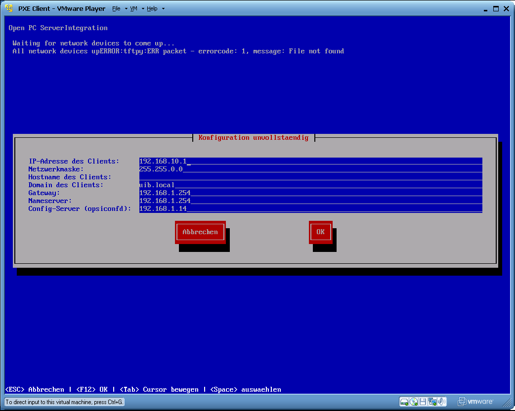 Screenshot: bootimage/boot-cd Konfigurationsmaske