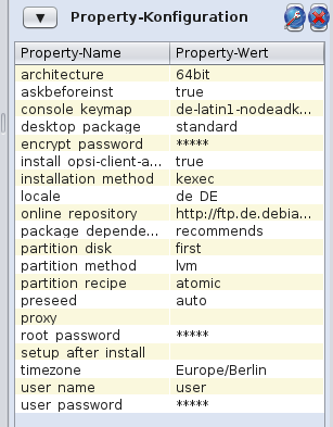 Propertys der Linux-Netboot-Produkte (hier: *debian11*)