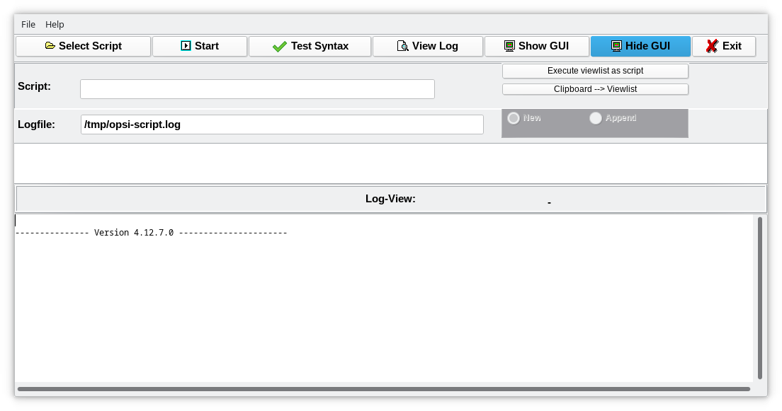 Öffnen Sie *opsi-script-gui* im interaktiven Modus.