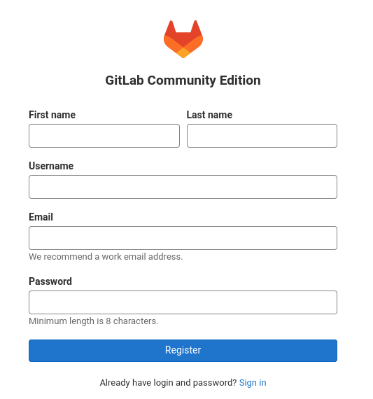 Registrierungs-Dialog der opsi-GitLab-Instanz