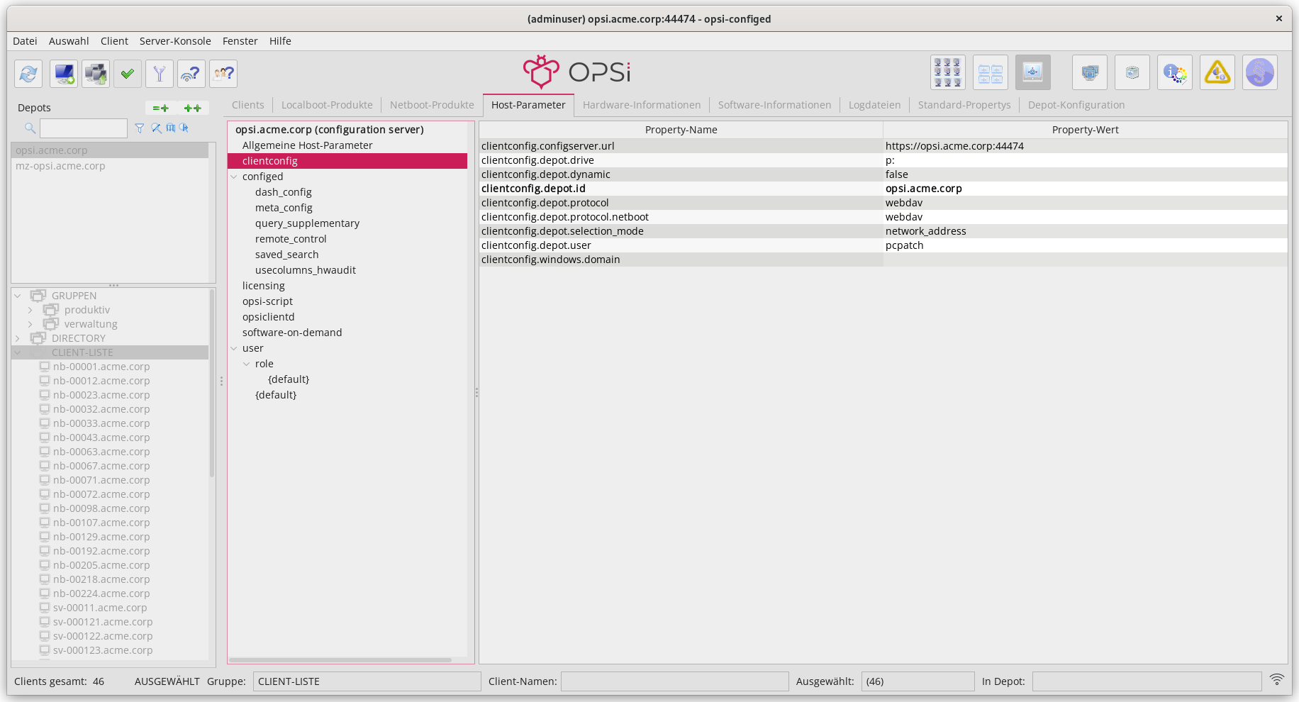 *opsi-configed*: Host-Parameter in der Server-Konfiguration
