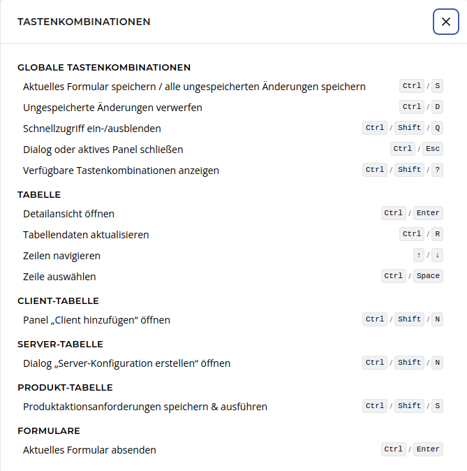 OPSI-WebGUI: Tastenkürzel