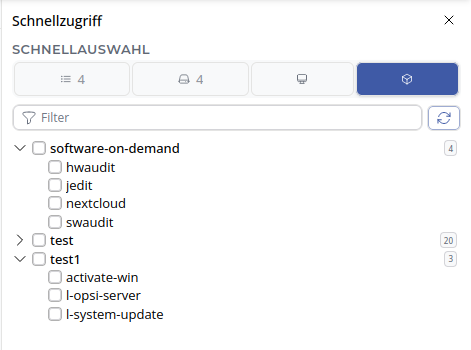 OPSI-WebGUI: Schnellauswahl – Produktgruppen