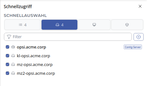 OPSI-WebGUI: Schnellauswahl – Reiter Server