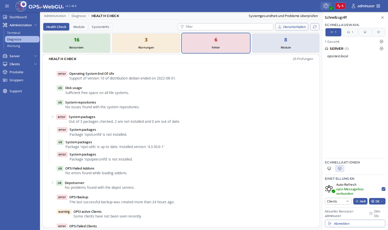 OPSI-WebGUI: Health Check