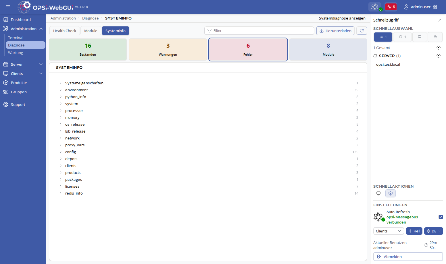 OPSI-WebGUI: Systeminfo