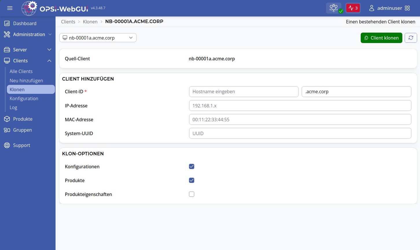 OPSI-WebGUI: Client klonen