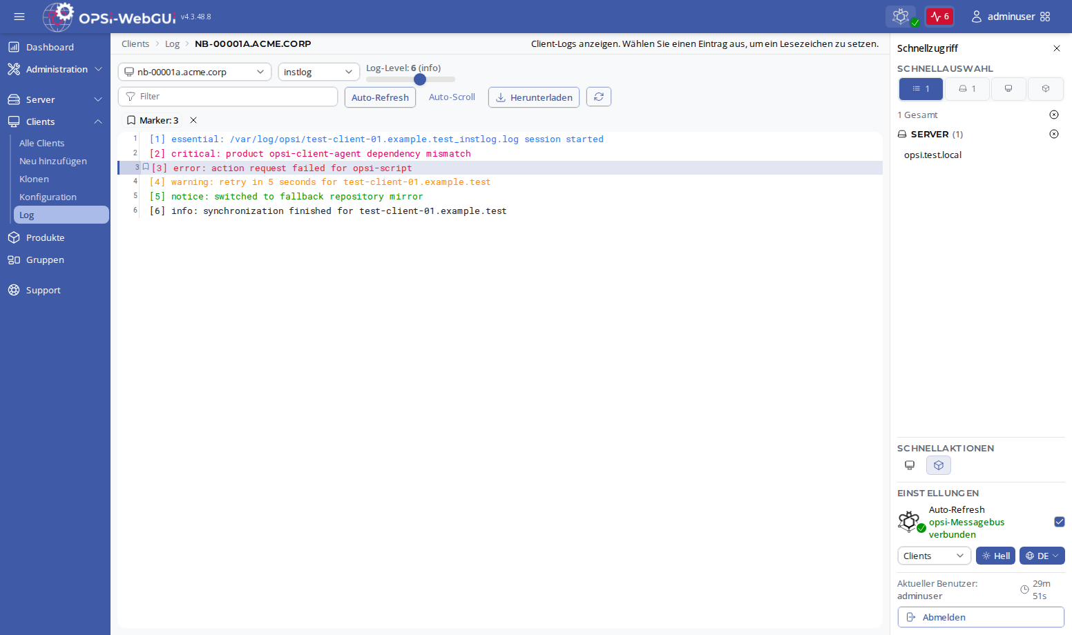 OPSI-WebGUI: Logfiles betrachten