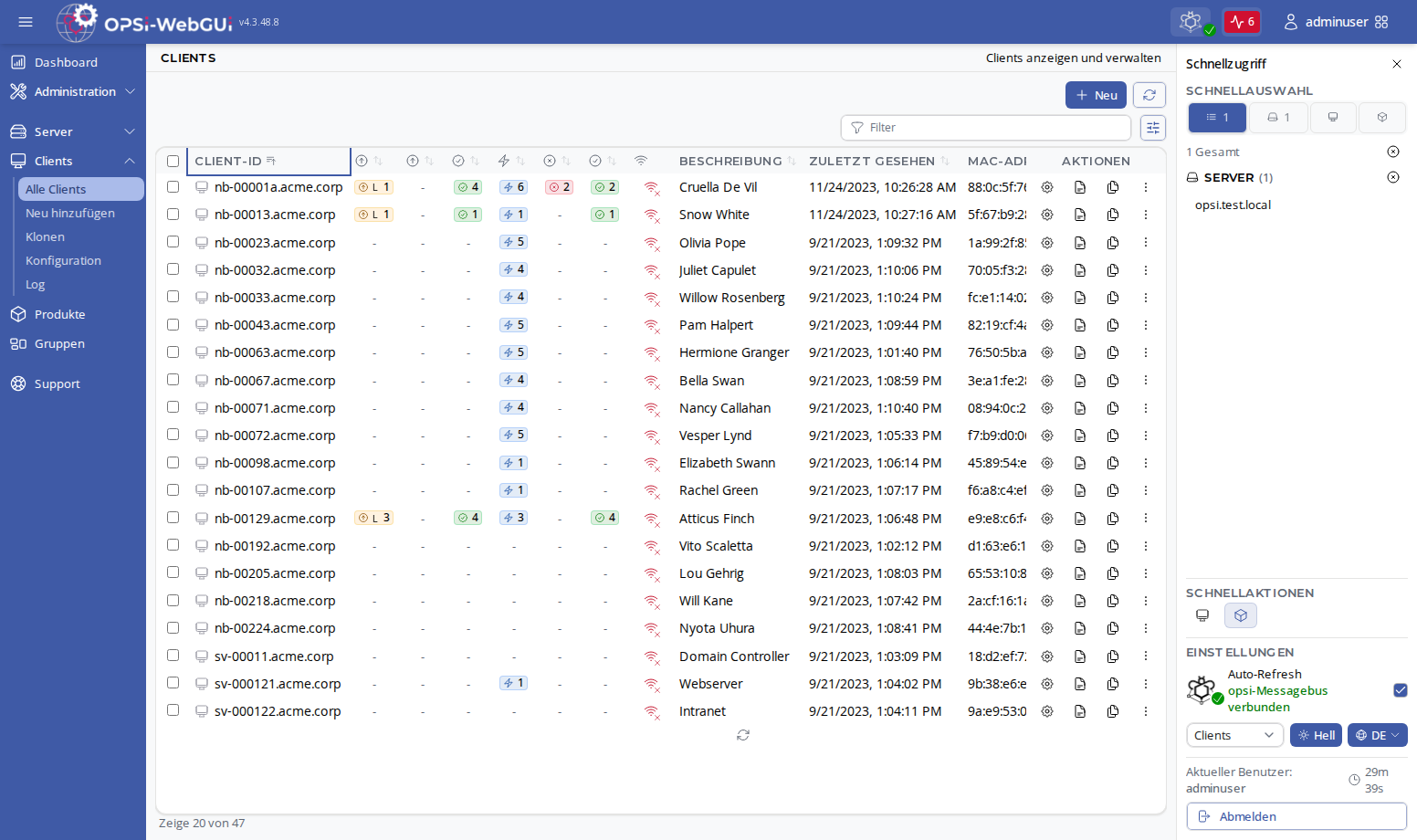 OPSI-WebGUI: Client-Ansicht