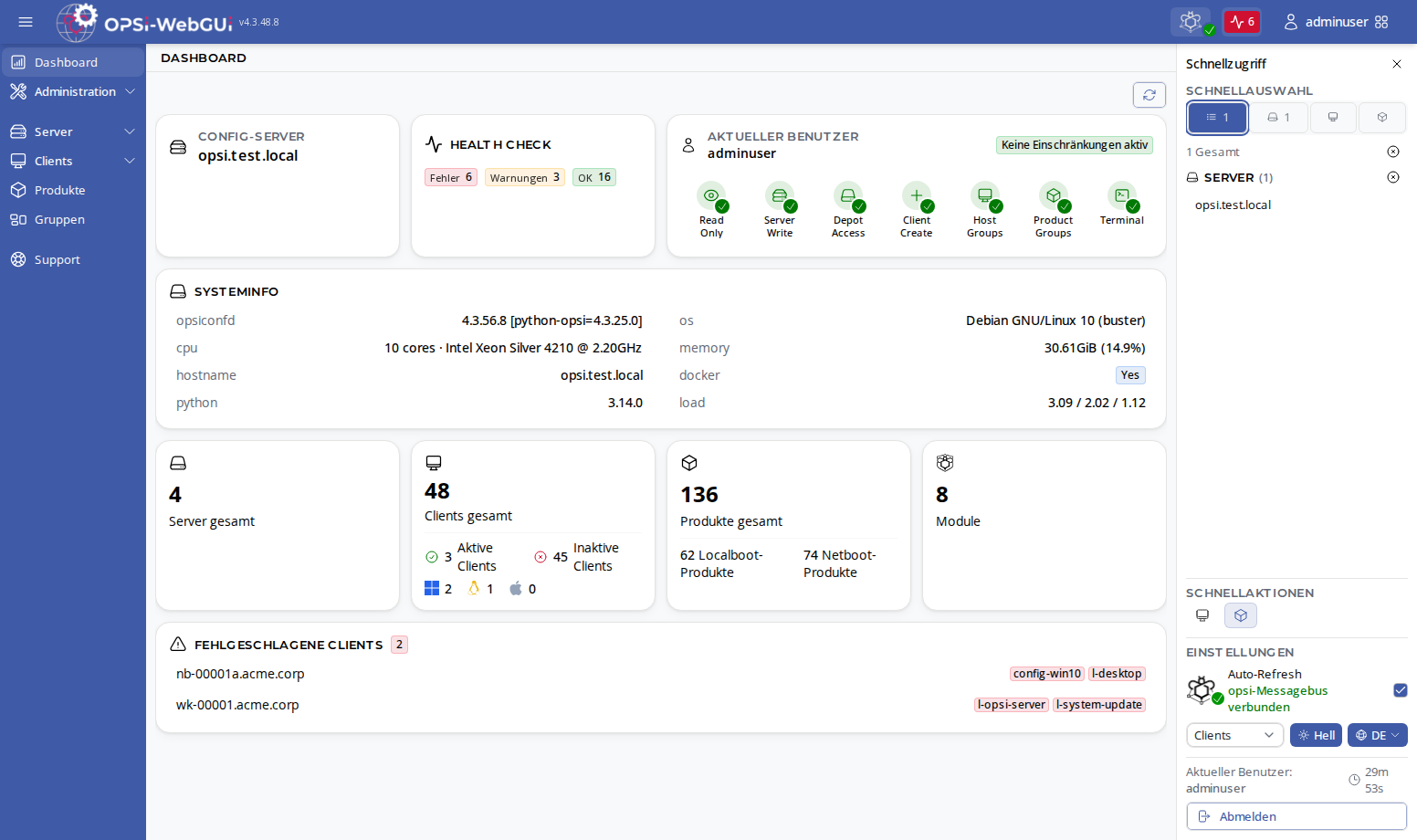 OPSI-WebGUI: Dashboard
