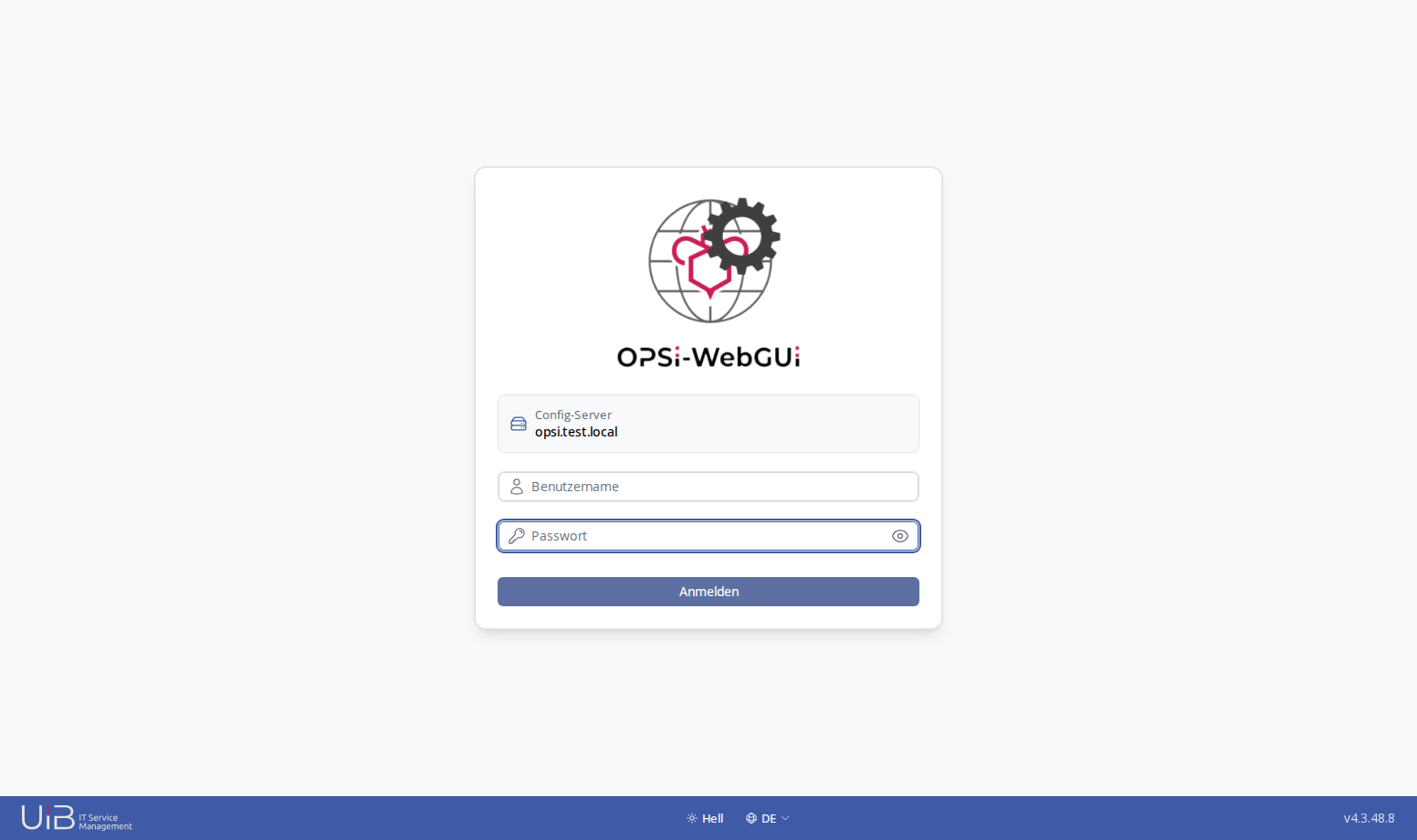 OPSI-WebGUI: Anmeldeseite