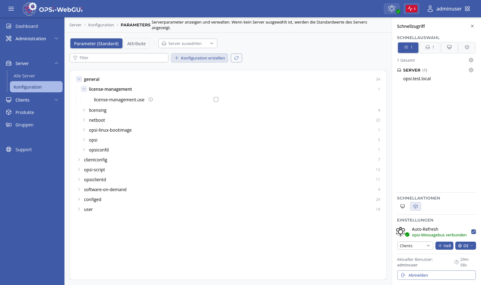 OPSI-WebGUI: Server-Parameter (Defaults)