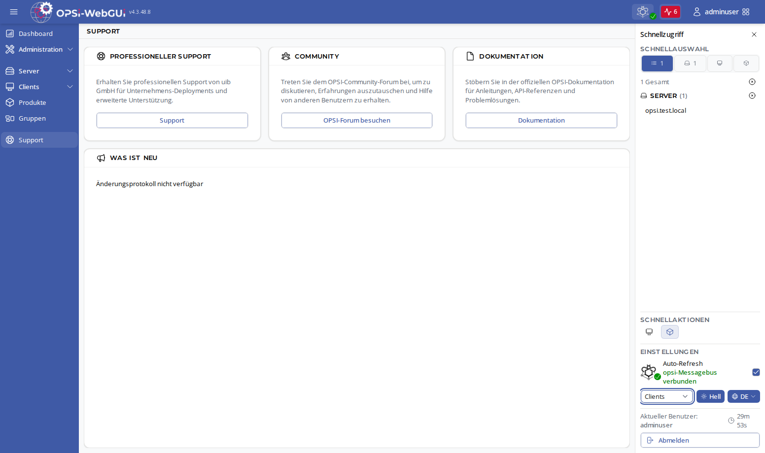 OPSI-WebGUI: Support-Seite
