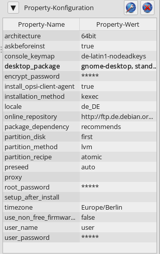 Propertys der Linux-Netboot-Produkte (hier: *debian12*)