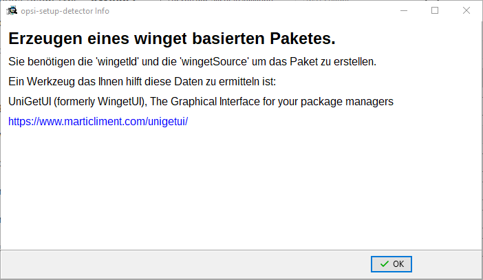Der *opsi-setup-detector* winget Hinweis.