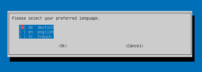 Wählen Sie die Sprache für Ihren neuen opsi-Server aus.