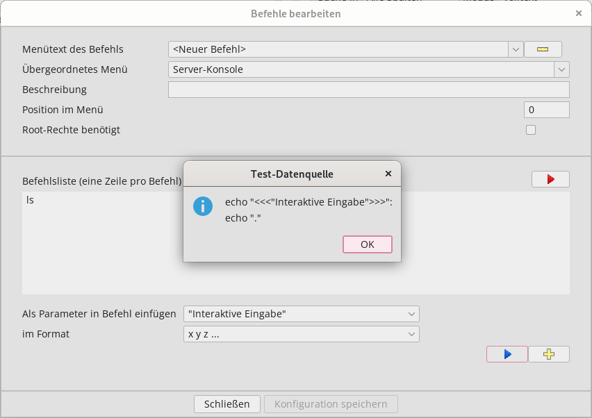 *opsi-configed*: Befehl ausführen, Parameterabfrage