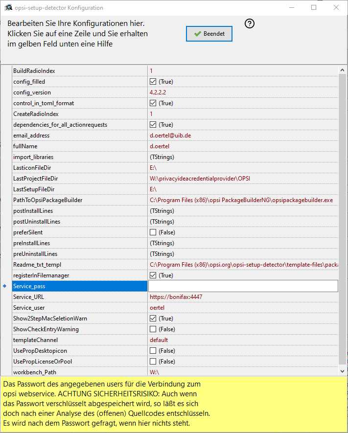 Nach dem ersten Start konfigurieren Sie den *opsi-setup-detector*.