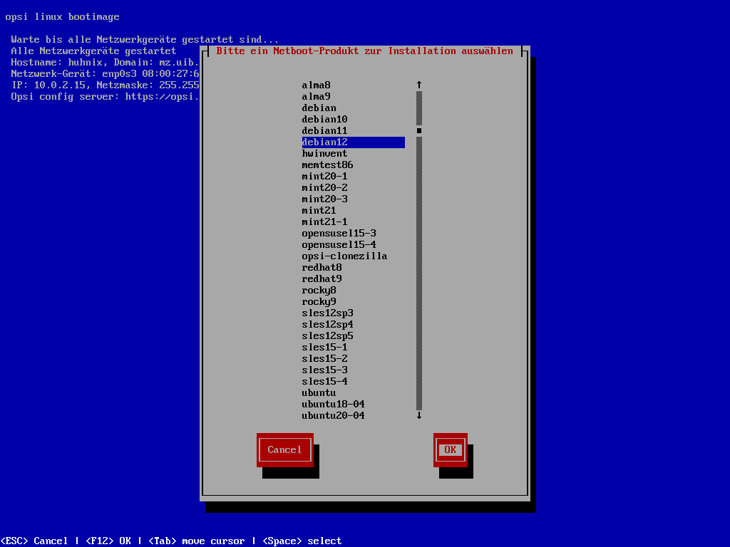 Netboot-Produkte zur Installation auswählen