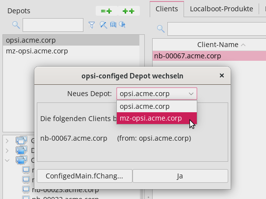 *opsi-configed*: Client(s) in anderes Depot bewegen