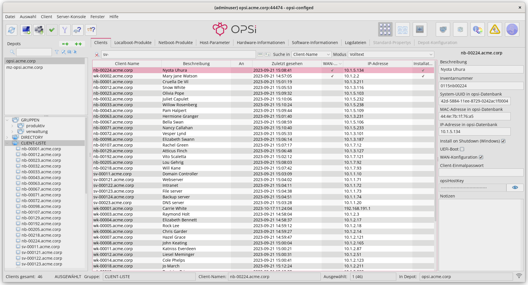 *opsi-configed*: Erweiterte Spaltensicht für opsi-Clients