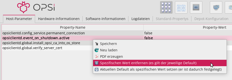*opsi-configed*: Host-Parameter (Kontextmenü eines Client-Eintrags)