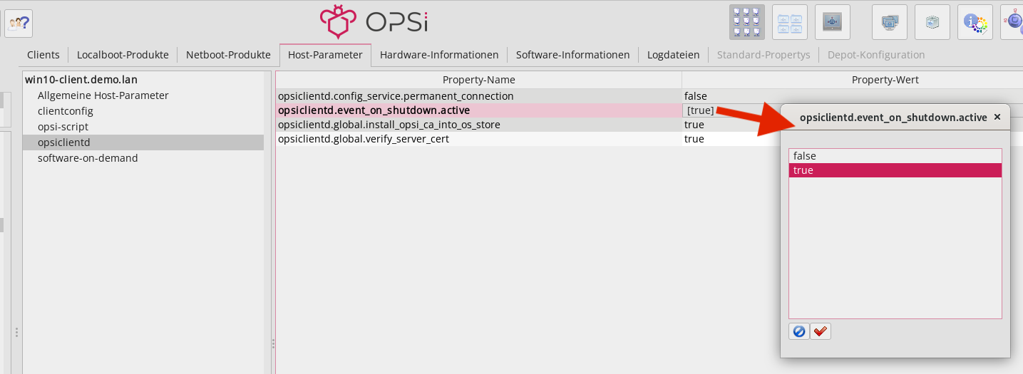 *opsi-configed*: Host-Parameter in der Client-Konfiguration