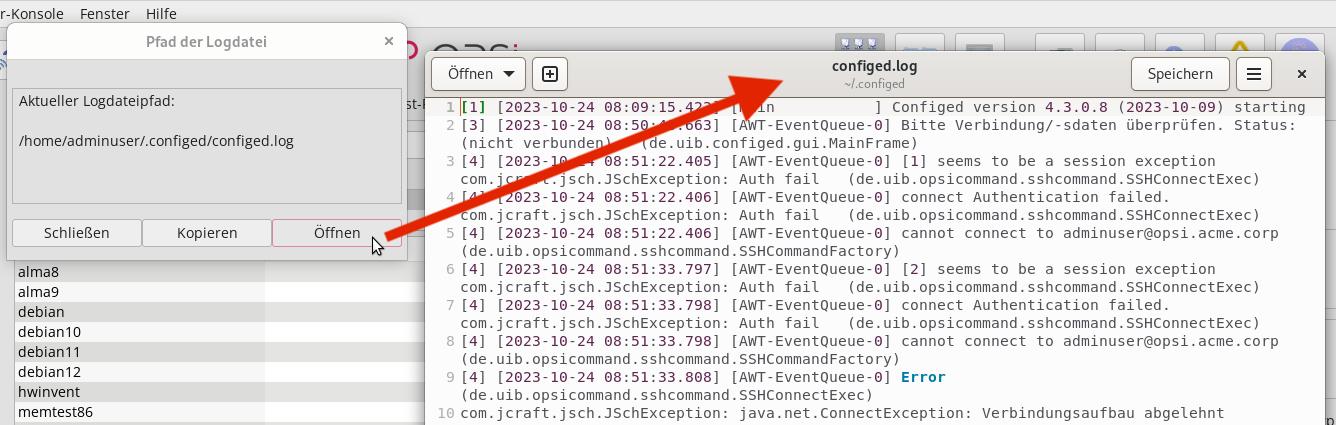 *opsi-configed*: Aktuelles Logfile öffnen (Linux)