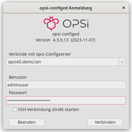 *opsi-configed*: Login-Fenster