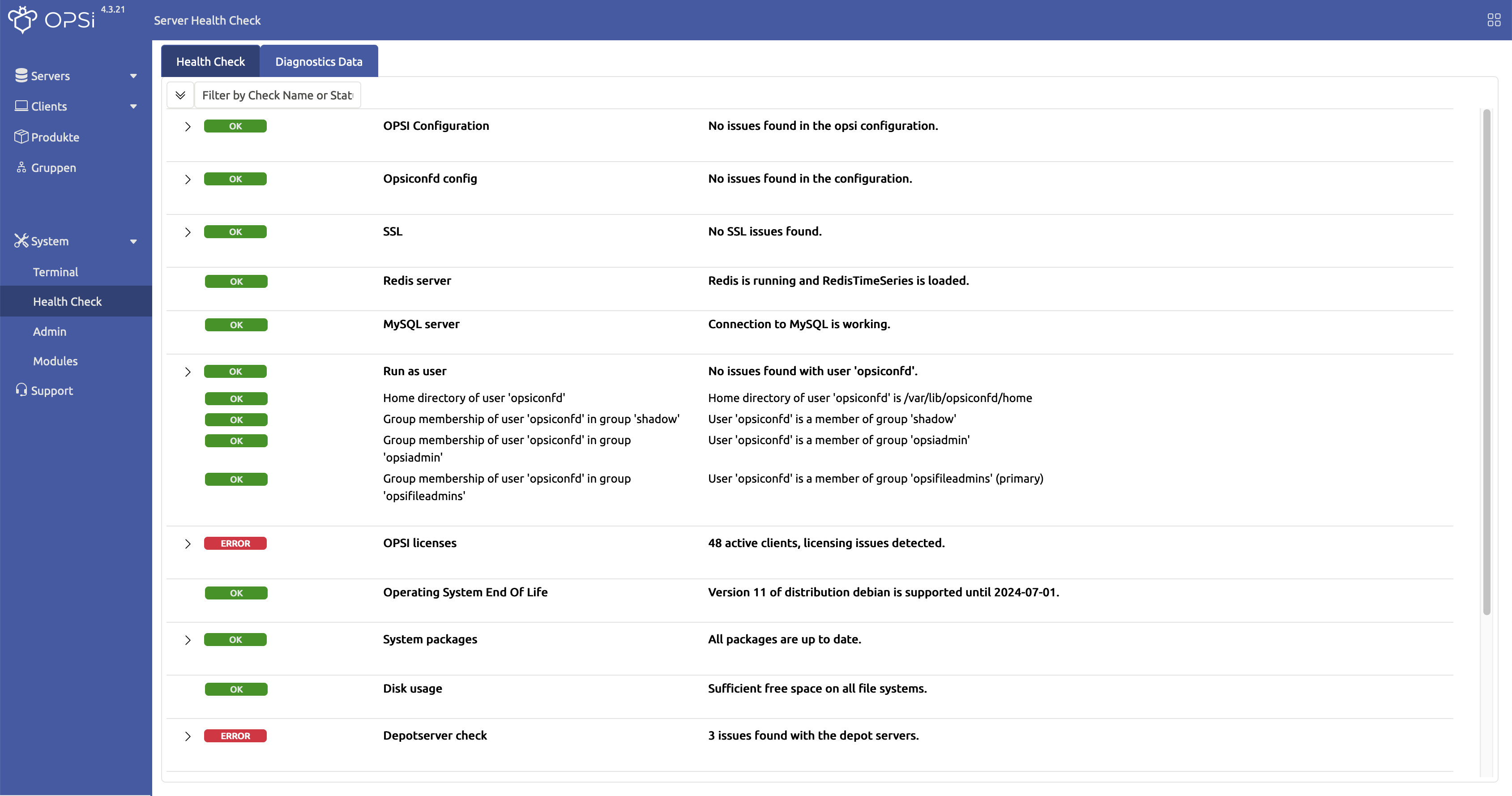 WebGUI: Health Check