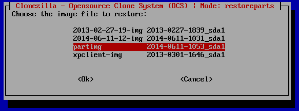 clonezilla choose partimage2restore