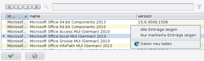 Kontextmenü Softwaretabelle