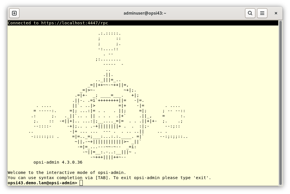 Rufen Sie `opsi-admin -i` auf, um das Tool im interaktiven Modus zu starten.