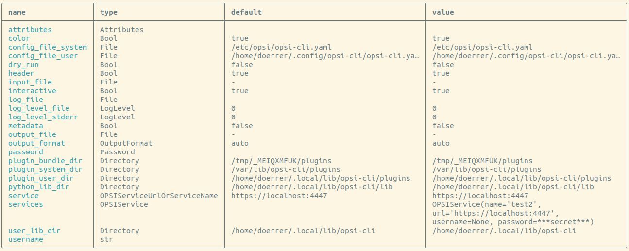 Ausgabe: opsi-cli config list