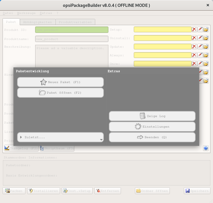 opsi PackageBuilder: Erster Start im Offlinemodus