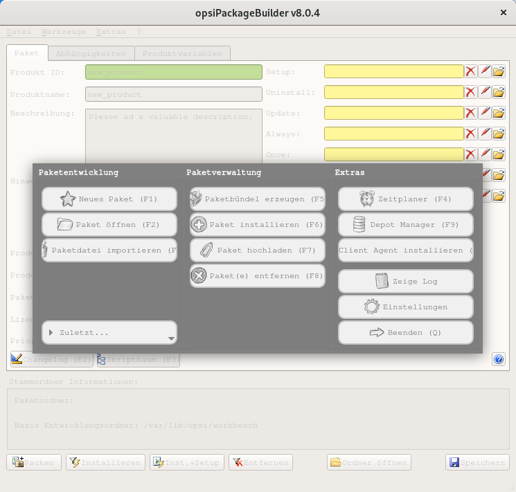 opsi PackageBuilder: Start im Onlinemodus