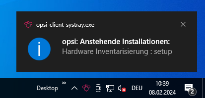 Das Systray-Programm des Client-Agent informiert über anstehende Installationen.