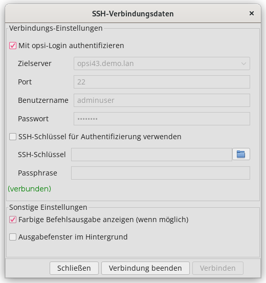 *opsi-configed*: SSH-Verbindungsdaten