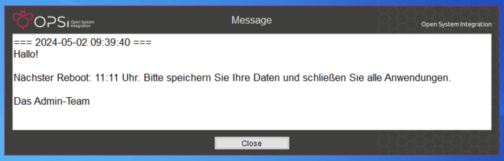 *opsi-configed*: Nachrichtenfenster auf dem Client