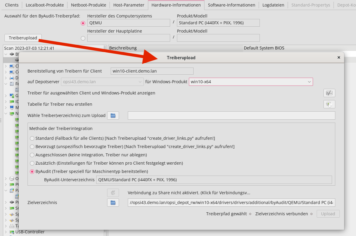 *opsi-configed*: Hardware-Information, Treiberupload