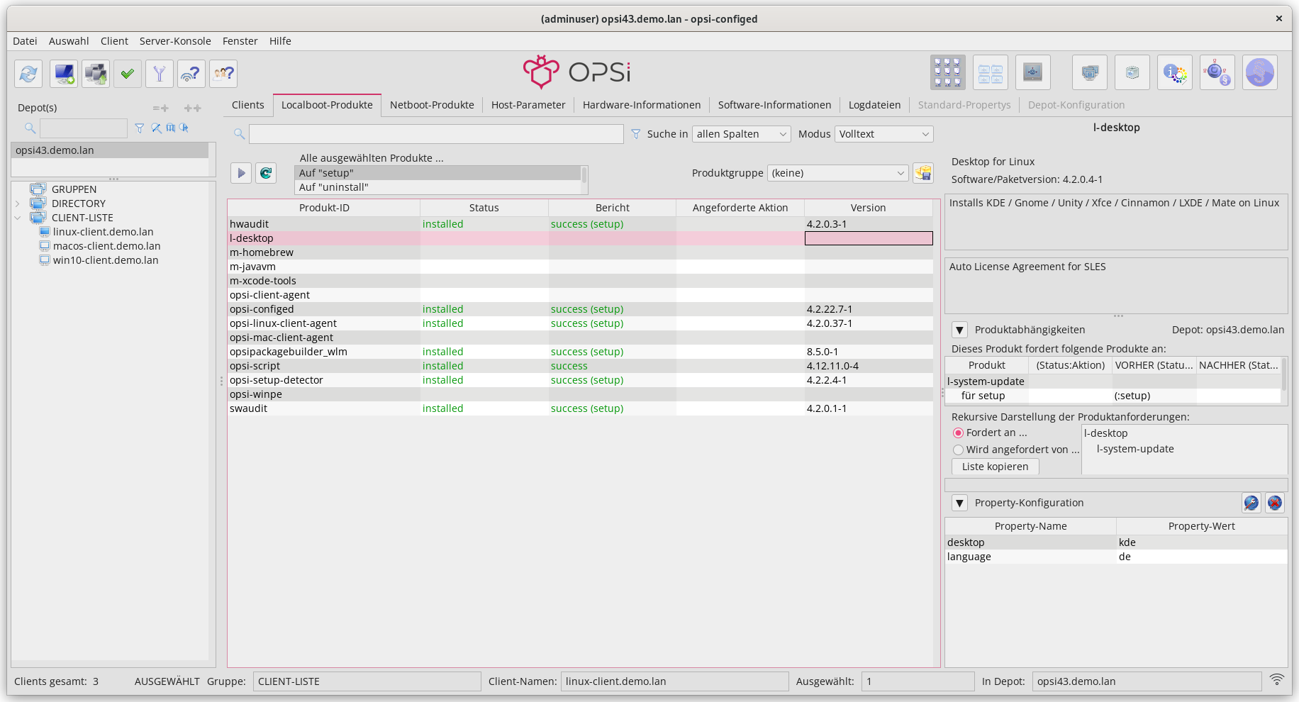 *opsi-configed*: Liste der Localboot-Produkte mit Detailansicht rechts