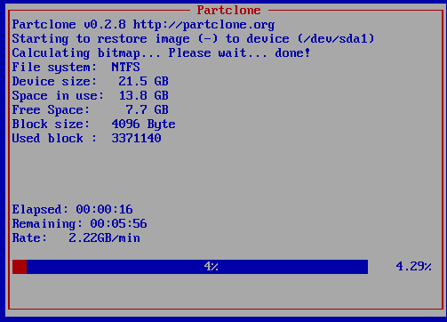 clonezilla restorepart progress