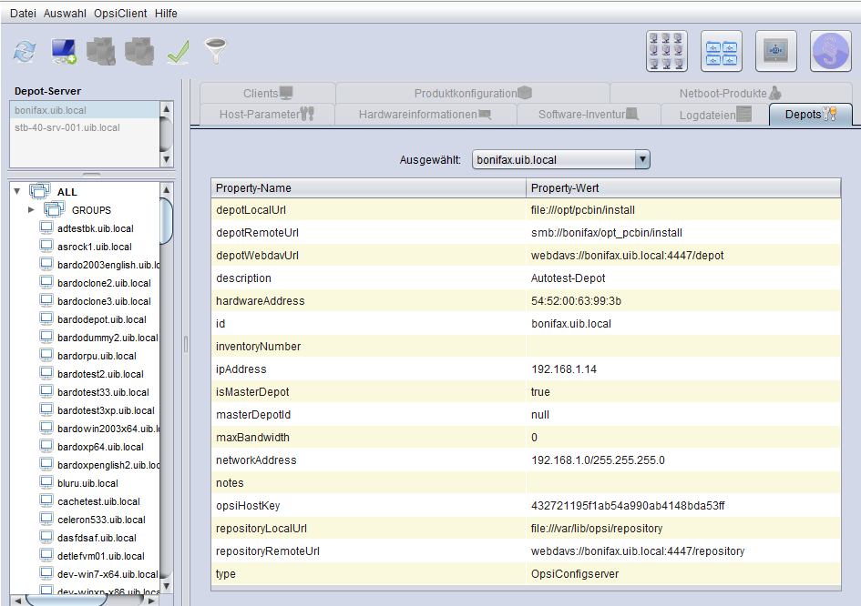 Depoteigenschaften im opsi-configed
