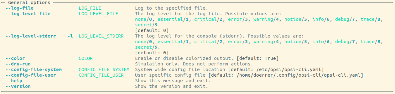 Ausgabe: opsi-cli general options